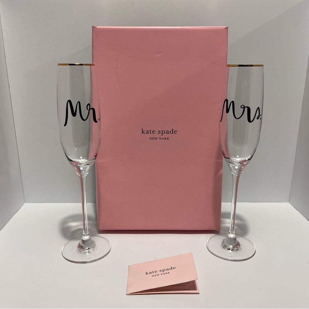 NWT kate spade mr & mrs bridal party flute pair